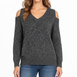 Rebecca Minkoff Page Heather Gray Merino Wool Alpaca Cold Shoulder Sweater M